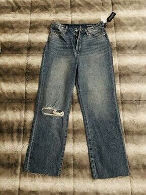 BLANKNYC Jeans Womens 28 Blue Baxter Ribcage Straight Button Fly Ripped Denim